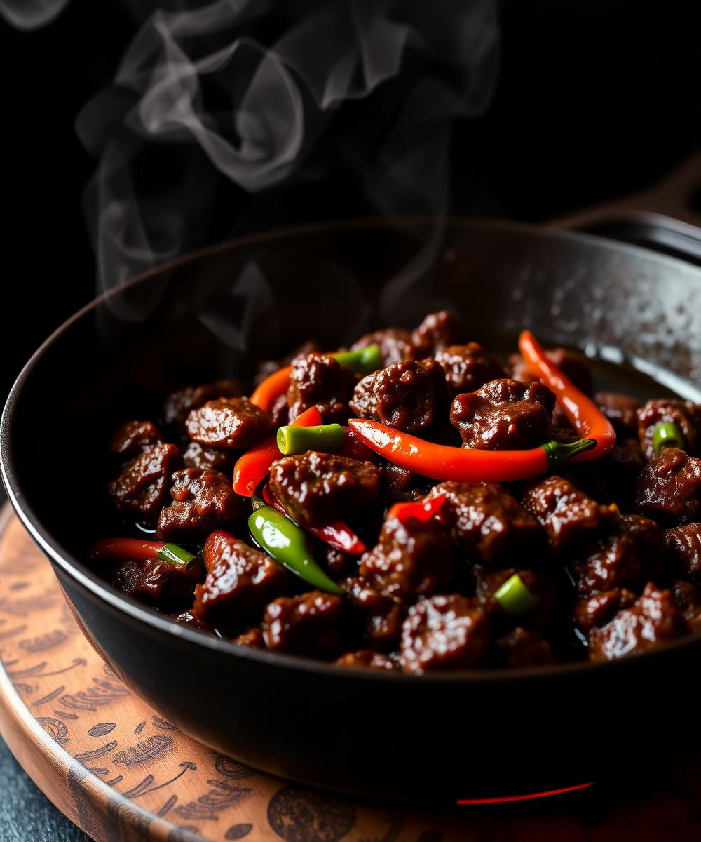Sizzling beef in black bean sauce